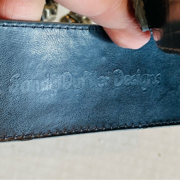 Vintage Sandy Duftler Genuine Leather Silver Gunmetal Metallic Belt L - Picture 10 of 16